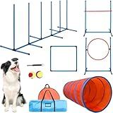 Dog Agility Course Backyard Set Dog Agility Equipment Obstacle Course Backyard Includes Adjustable High Hurdle,6 Weave Poles,Extended Tunnel,Jump Ring,Square Pause Box,2 Balls,Whistle,2 Carrying Bags