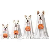 Huhumy 2 Pcs Halloween Dog Costumes with Non Woven Pumpkin Bags White Ghost Costume for Dog Cat Ghost Cosplay Clothes, Cute Party Cape for Halloween Cosplay Party(Medium)