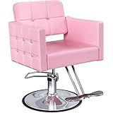 AWEPOPI Pink Salon Chair for Hair Stylist – Hydraulic Beauty Barber Chair with Crystal Button Tufting, Wide Seat, Adjustable Height & 360° Swivel for Barbershops, Spas & Home Use