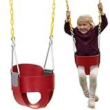 Eastern Jungle Gym Heavy-Duty High Back Full Bucket Toddler Swing Seat | Coated Chains Fully Assembled | Red Swing Set Accessory