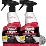 Weiman 2-Pack Cooktop Cleaning Spray & Microfiber Cloth – Cooktop & Oven Cleaner for Streak & Residue Free - Non-Abrasive Degreaser Safe for Glass & Ceramic
