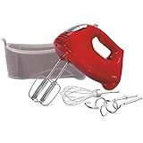 Hamilton Beach 6-Speed Electric Hand Mixer with Whisk, Traditional Beaters, Dough Hooks, Snap-On Storage Case, 275 Watts, Red