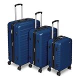 Amazon Basics 3-Piece Hardside Expandable Luggage Set (21" Carry-On, 26", 30"), Spinner Suitcases with Multi-directional Wheels, Scratch-Resistant Surface, Navy Blue