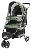 ROODO 3 Wheel Dog Pet Cat Stroller Best Lightweight Foldable Compact Portable Jogger All Terrain Travel Pet Gear Puppy Kitty Stroller for up to 30lbs Medium Small Dogs and Cats(Cationic ash)