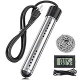 Portable Water Heater Electric, 2000W Immersion Water Heater with LCD Thermometer, Stainless Steel Immersion Heating Rod, Submersible Bucket Heater for Home Camping Bathtub Small Pool Outdoor Use ﻿