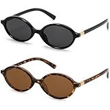 ViewJoy Retro Oval Sunglasses for Women Vintage 90s Y2K Trendy Designer Sun Glasses 2Pack