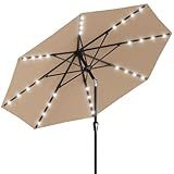 AreShark 9FT Patio Umbrella with Solar Lights, 32 Lighted Pool Umbrella w/Tilt and Crank, Outdoor Market Solar Umbrellas for Garden, Deck, Backyard, Pool and Beach, Beige
