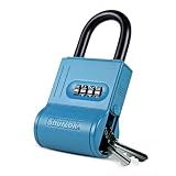 ShurLok SL-100W 4-Dial Dual Combination Lock Box, Durable Combo Lock For Outdoor Storage & Home Improvement, Door Lock & Locker Lock With Side Key Door, 9 x 5.8 x 1.6 Inches, Blue