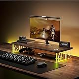 Veyro Gaming Monitor Stand For Desk with Acrylic Legs & 18-Color RGB LED Light - Gaming Monitor Riser and Wooden Monitor Stands for Monitors, Laptops & Gaming PCs – Ergonomic Acrylic Desk Riser
