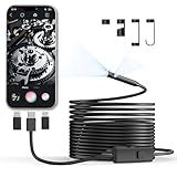 CTEOUNPT Endoscope Camera with Light, 1920P HD Borescope Inspection Camera with 8 Adjustable LEDs, IP67 Waterproof Semi-Rigid 16.4ft Snake Cable for Android, iPhone, and iPad(Dual Lens)
