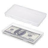 Hipiwe 2 Pack Plastic Cash Box Clear Currency Tray Rectangular Cash Storage Holder with Lid Currency Collection Box for Coin Credit Card Checks Stationery Pen
