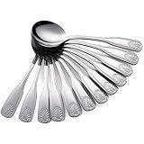 Deeny Jarte 12-Piece Soup Spoon Set, 6.4-Inch Stainless Steel Round Spoons Dessert Spoons, Shell Pattern Teaspoons, Mirror Polished spoons silverware, Dishwasher Safe