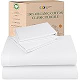 California Design Den Full Sheet Set - Soft 100% Organic Cotton Sheets with Deep Pockets, Crisp Percale, Breathable and Durable Bedding Set - White