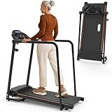Redliro Walking Treadmill with Long Handrails – Treadmill for Seniors 300 lbs Capacity – Foldable, Lightweight with Wheels, Cup & Phone Holder – Recovery Machine for Home or Apartment