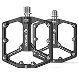 Road/Mountain Bike Pedals - 3 Bearings Bicycle Pedals - 9/16” CNC Machined Flat Pedals with Removable Anti-Skid Nails (Frosted Black)