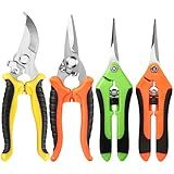 EWPJDK 4 Pack Garden Pruning Shears, Stainless Steel Garden Shears, Gardening Shears, Garden Scissors, Clippers, Pruning Snips, Pruning Shears for Gardening Tools (4PCS Yellow Orange Green)