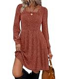 Sampeel Fall Dresses for Women 2026 Long Sleeve Flowy Dress Fashion Outfits Must Have Caramel M