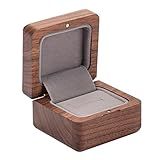 Muso Wood Handmade Walnut Ring Box - Small Square Case for Proposals, Weddings, Mini Engagements (Single Slot)