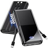 Portable Charger Power Bank - Slim 15000mAh 50% Larger Capacity Battery Pack, USB C 22.5W Fast Charging Powerbank with Built-in Cable, Travel Essential Phone Charger for iPhone Samsung Google Android