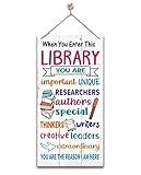 Library Signs Decor, Hanging Wood Sign Library Décor, Primitive Wood Wall Art Sign, Motivational Office Wall Sign, Wood Wall Décor, Rustic Library Wall Décor, Library Welcome Sign Door Sign