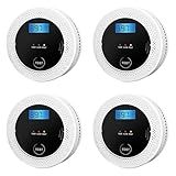 4 Pack 2 in 1 CO & Smoke Detectors, Digital Display, Smoke Detector Carbon Monoxide Detector Combo,Alarm for Home or Office,Powered by Battery