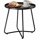 danpinera Outdoor Side Tables, Weather Resistant Steel, Small Round End Table for Patio Yard Balcony Garden Bedside Black