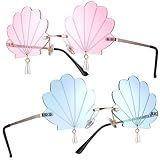 2 Pcs Seashell Sunglasses, Rimless Assorted Color PC, Party Bachelorette Outfit Accessories Women