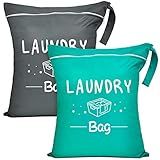 2 Pcs Large Travel Laundry Bags - Waterproof Wet/Dry, Washable, Drawstring, Bathing Suit, Workout, Gym Clothes, Swimming, Yoga - Green, Grey