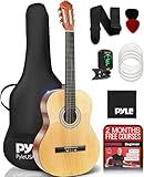 Pyle Left Handed Classical Acoustic Guitar Kit, 3/4 Junior Size All Wood Instrument for Beginner Kids, Adults, 36" Natural Gloss