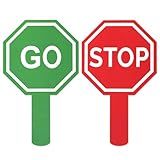 2pcs Crossing Guard Stop Sign, Waterproof Double-Sided Plastic Stop and Go Sign with Handle Traffic Safety Tool for Crossing Guard Street Safety Parking(Red & Green)