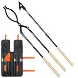 USENIOR 42" Fire Tongs Firewood Log Grabbers and Fire Poker Set, Portable Detachable Heavy Duty Large Fire Tongs Fire Poker Tools Set for Fire Pit, Fireplace, Camping, Bonfires Outdoor/Indoor