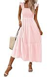 PRETTYGARDEN Women's Summer Dress Casual Ruffle Strap Striped Midi Sundress