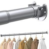 Supforce Closet Rods for Hanging Clothes, 17 to 54 Inches Stepless Adjustable Metal Closet Rod, 1.5 Inches Heavy Duty Clothes Hanging Rod for Closet Wardrobes Laundry RV, Silver