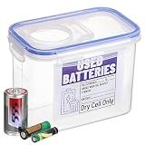 BTSKY Battery Recycling Container with Lid for Household Batteries, Battery Disposal Container 1.3 L Capacity Dry Cell Storage Recycling Bin with Label for Home Use, Office, Garage (Blue)