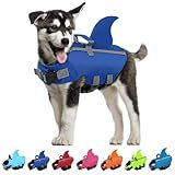 SUNFURA Dog Life Jacket Shark Life Vest for Dogs, Adjustable Swmming Vest with High Buoyancy, Safety Lifesaver with Rescue Handle for French Bulldog Small Medium Breeds, Dark Blue M