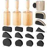 Juexica 3 Pcs Cup Pottery Molds 2.5'', 3.1'', 3.7'' Plaster Molds with 12 Pcs Mug Handle Forms Pottery Shaping Tool Wood Slump Press Mold 3 Sizes Clay Molds for DIY Pottery Cup Mug Art Making