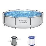 Bestway Steel Pro MAX 10' x 30" Above Ground Pool, Round Metal Frame Outdoor Swimming Pool Set with Filter Pump and Cartridge, Gray