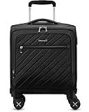 LUGGEX Carry On Luggage with Spinner Wheels - Stylish Lightweight UnderSeat Luggage - Soft Sided Small Suitcase with Front Open Design for Travel, Business (Black, 15 Inch)
