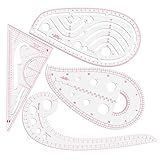 Fashion Sewing Ruler,Clear Metric French Curve Pattern Making Ruler Kit for Beginners Tailors Designers,French Ruler 4 Pieces