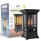 PIC Tabletop Solar Mosquito Repellent with Flame Effect, Essential Oil Formula, Auto-Activates at Dusk, 15-Foot Coverage, 18-Hour Refill Cartridge