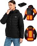 Panatude Heated Jackets for Women with Battery Pack Included, Womens Heated Jacket with Detachable Hood, Black Heated Coat Hoodie Waterproof, Rechargeable Electric Heating Jacket for Hunting, Winter