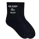 Ring Bearer Socks with Name, Date and Role - Personalized Crew Socks for Wedding Day - Size 6-8/12 Black, Custom Printed Black Wedding Party Socks