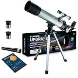 Telescope for Kids, 50mm 100x Silver Beginner Telescope with Tripod | 2 Eyepieces, Finder Scope, Moon Observation Guide, STEM Astronomy Fun, Educational Toy Gift for Boys & Girls Ages 6-12