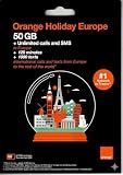 Europe SIM Card, 50GB Data 30 Days, Unlimited Local Calls + 120 Min Call Home, 48-Country Coverage incl. UK Switzerland Iceland Norway, Hotspot Enabled, Orange SuperSpeed 5G Network