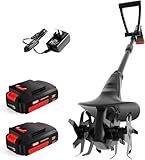 MZK 20V Cordless Tiller Cultivator, 8-Inch Steel Tines,360 RPM