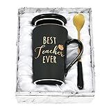 Cabtnca Teacher Gifts for Christmas, Best Teacher Ever Coffee Mug, Teachers Appreciation Birthday Gifts from Students, 14Oz Black