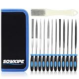 SOWKIPE 13Pcs Premium Small File Set, 6 Diamond Files, 6 Steel Files, Cleaning Brush & Carrying Case for Wood, Plastic, Jewelry, Leather, DIY