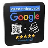 Counter Plate by Revuzee | Tap Plate with QR Code for Google Reviews | NFC and Custom QR Code Sign for Business | Includes Analytics and Customizable Landing Page | Adhesive Backing | 4.7"x 4.7" | Black