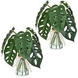 Muhanjia Artificial Flowers Turtle-Back, Alocasia Leaf, in Glass Vase with Faux Water,7Pcs Artificial Leaves Real Touch Latex Leaves for Centerpiece (2, Turtle-Back Leaf)