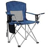 HULKFIT Folding Camping Chairs, Portable Outdoor Beach Lawn Chair for Adults with Carry Bag & Built-in Cup Holder, Casual Foldable Chair for Picnic Fishing Garden,Navy Blue